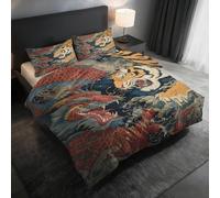 Dragon Tiger King Size Duvet Cover Sets, Chinese Mythical Beast Bedding Set 3 Piece Soft Microfiber Quilt Cover Reversible Duvet Sets with 2 Pillows Zipper Closure L-85