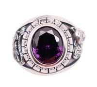 Dragon Tiger Ring for Men 925 Sterling Silver Greek Key Pattern Ring Purple Cubic Zirconia Open Adjustable