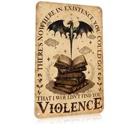 Dragon Tin Sign, Bookshelf Decor with Funny Reading Quote, Vintage Metal Wall Art for Book Lovers, Home Library Cafe Bedroom Wall Decor, Book Gift for Fantasy Readers and Dragon Fans