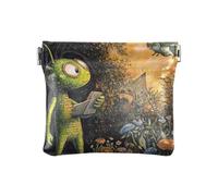 Dragon Treasure Cave Small Leather Coin Purse Waterproof Card Key Organizers for Women Girls, Aliens earth backyard, One Size, Modern