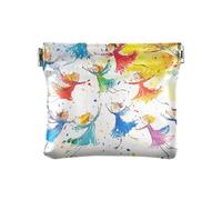 Dragon Treasure Cave Small Leather Coin Purse Waterproof Card Key Organizers for Women Girls, Colorful Fairies in Autumn Dance, One Size, Modern