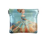 Dragon Treasure Cave Small Leather Coin Purse Waterproof Card Key Organizers for Women Girls, Doll Beautiful Dress Blue, One Size, Modern