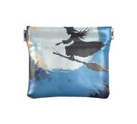 Dragon Treasure Cave Small Leather Coin Purse Waterproof Card Key Organizers for Women Girls, Moonlit Witch Flight, One Size, Modern