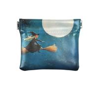 Dragon Treasure Cave Small Leather Coin Purse Waterproof Card Key Organizers for Women Girls, Moonlit Witch Flight blue, One Size, Modern