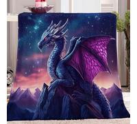 Dragon Under Starry Sky Printed Blanket Throw Double Size Flannel Fleece Soft Purple Blanket for Sofa Bed All Season Kids and Adults 50 x 60 Inch