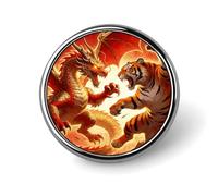 Dragon Versus Tiger Lapel Pin Exquisite Fashion Brooches Personalized Button Badge Novelty Unique Cute Button Pins Round Badge Pin Metal Brooch Pins for Backpack Bags Jacket