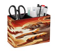 Dragon Versus Tiger PU Leather Square Pens Pencils Holder Cup， Small Remote Control Holder Pencil Cup Multifunctional Desktop Organizer Caddy for Home School Office Desk Accessories - 2 Compartments