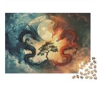 Dragon Vs Phoenix Celestial Battle 1000-Piece Puzzle for Adults, 70x50cm/1000pcs; White Card Pieces for Cleaner Handling; for Quiet Focus at Your Own Pace
