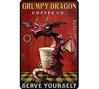 Dragon Wall Decor Tin Sign And Coffee Wall Decor Tin Sign Grumpy Dragon Coffee Co Serve Yourse Kitchen Metal Sign Vintage Bar Home Bathroom Wall Decoration Sign Art 6x8 Inch