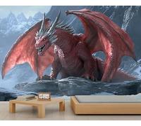 Dragon Wall Mural, Red Dragon 3D Wallpaper, Mythical Creatures Mural for Farmhouse Living Room Bedroom Sofa TV Background Decor - 150x100cm