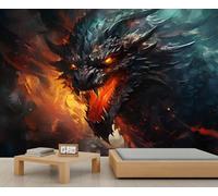 Dragon Wallpaper Flame and Darkness Custom Wallpaper Burning Fire and Smoke Wall Murals Abstract Art Bedroom Wall Paper Mural for Living Room Bedroom Kids Room Poster 500X300cm