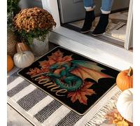 Dragon Welcome Doormat, Green Fantasy Door Mat for Fall Indoor & Outdoor Entryway Decor, Non-Slip Rubber Waterproof Dust Absorbent Floor Mats, Easy to Clean 29x17 Inch