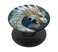 Dragon White Blue Stained Water Fantasy Creature PopSockets Adhesive PopGrip