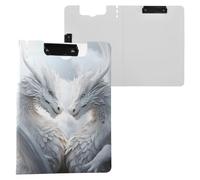 Dragon White Clipboard a4 Clip Board Foldover Document Folder Files for Paperwork with Clips Lightweight Plastic