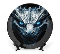 Dragon with Blue Eyes Bone China Decorative Plate with Display Stand Ceramic Dinner Plates Wall Decor for Home Kitchen 10inch