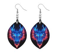 Dragon with Flame Trendy Wooden Earrings for Women Boho Charms Studs Lightweight Dangle Drop Pendant Circular