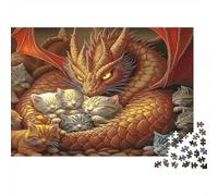 Dragon with Kittens 1000pc Dragon And Cats Thick Cardboard Jigsaw Puzzle for Stress Relief Seekers Christmas Gathering Home Decor Home Leisure Time Social Icebreaker 52x38cm/1000pcs