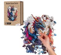Recent Toys Wooden Jigsaw Puzzle Fantasy Dragon for Adults and Kids.287 Piece puzzle, large size 29 x 39 cm with Unique Shaped pieces. Includes wooden storage gift box and stand.