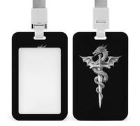 Dragon Wrapped Sword Fashion ID Badge Holder Sliding Vertical Name Tag Card Protector with Lanyard
