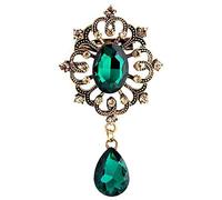 dragonaur-home decor Women's Luxury Rhinestone Alloy Brooch Pin Large Waterdrop Gemstone Pendent Wedding Brooch Party Jewelry Gift Green