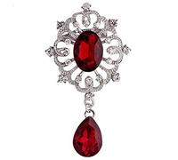 dragonaur-home decor Women's Luxury Rhinestone Alloy Brooch Pin Large Waterdrop Gemstone Pendent Wedding Brooch Party Jewelry Gift Red