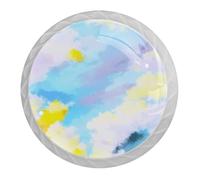 DragonBtu 4 Pack Art Clouds Round Cabinet Knobs Kitchen Cupboard Knob White Drawer Pulls Dresser Handle with Screws Furniture Decoration 1.37"