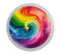 DragonBtu 4 Pack Art Rainbow Swirl Round Cabinet Knobs Kitchen Cupboard Knob White Drawer Pulls Dresser Handle with Screws Furniture Decoration 1.37"
