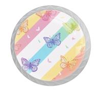 DragonBtu 4 Pack Butterflies Rainbow Round Cabinet Knobs Kitchen Cupboard Knob White Drawer Pulls Dresser Handle with Screws Furniture Decoration 1.37"