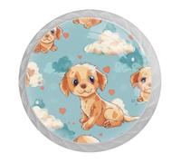 DragonBtu 4 Pack Cartoon Clouds Dogs Round Cabinet Knobs Kitchen Cupboard Knob White Drawer Pulls Dresser Handle with Screws Furniture Decoration 1.37"
