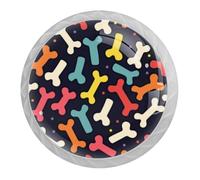 DragonBtu 4 Pack Cartoon Dog Bones Round Cabinet Knobs Kitchen Cupboard Knob White Drawer Pulls Dresser Handle with Screws Furniture Decoration 1.37"