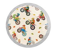 DragonBtu 4 Pack Cartoon Motocross Round Cabinet Knobs Kitchen Cupboard Knob White Drawer Pulls Dresser Handle with Screws Furniture Decoration 1.37"