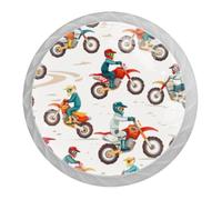 DragonBtu 4 Pack Cartoon Motocross Round Cabinet Knobs Kitchen Cupboard Knob White Drawer Pulls Dresser Handle with Screws Furniture Decoration 1.37"