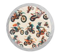 DragonBtu 4 Pack Cartoon Motocross Round Cabinet Knobs Kitchen Cupboard Knob White Drawer Pulls Dresser Handle with Screws Furniture Decoration 1.37"