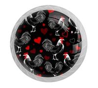 DragonBtu 4 Pack Chickens Red Heart Round Cabinet Knobs Kitchen Cupboard Knob White Drawer Pulls Dresser Handle with Screws Furniture Decoration 1.37"