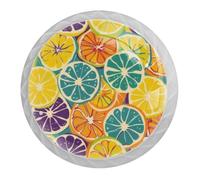 DragonBtu 4 Pack Colored Cute Lemon Pattern Round Cabinet Knobs Kitchen Cupboard Knob White Drawer Pulls Dresser Handle with Screws Furniture Decoration 1.37"