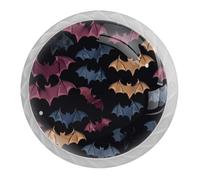 DragonBtu 4 Pack Colorful Bats Pattern Round Cabinet Knobs Kitchen Cupboard Knob White Drawer Pulls Dresser Handle with Screws Furniture Decoration 1.37"
