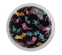 DragonBtu 4 Pack Colorful Bats Round Cabinet Knobs Kitchen Cupboard Knob White Drawer Pulls Dresser Handle with Screws Furniture Decoration 1.37"