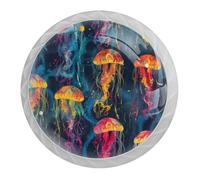 DragonBtu 4 Pack Colorful Jellyfish Round Cabinet Knobs Kitchen Cupboard Knob White Drawer Pulls Dresser Handle with Screws Furniture Decoration 1.37"