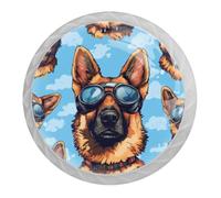DragonBtu 4 Pack Cool German Shepherd Round Cabinet Knobs Kitchen Cupboard Knob White Drawer Pulls Dresser Handle with Screws Furniture Decoration 1.37"