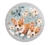 DragonBtu 4 Pack Corgi and Floral Round Cabinet Knobs Kitchen Cupboard Knob White Drawer Pulls Dresser Handle with Screws Furniture Decoration 1.37"