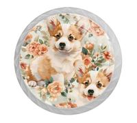 DragonBtu 4 Pack Corgi Floral Round Cabinet Knobs Kitchen Cupboard Knob White Drawer Pulls Dresser Handle with Screws Furniture Decoration 1.37"