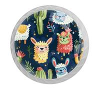 DragonBtu 4 Pack Cute Llama Alpaca Cactus Round Cabinet Knobs Kitchen Cupboard Knob White Drawer Pulls Dresser Handle with Screws Furniture Decoration 1.37"