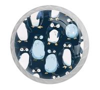 DragonBtu 4 Pack Cute Penguins Round Cabinet Knobs Kitchen Cupboard Knob White Drawer Pulls Dresser Handle with Screws Furniture Decoration 1.37"