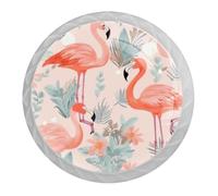 DragonBtu 4 Pack Flamingo Rainbow Round Cabinet Knobs Kitchen Cupboard Knob White Drawer Pulls Dresser Handle with Screws Furniture Decoration 1.37"