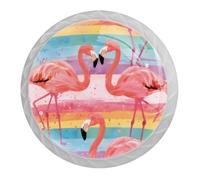 DragonBtu 4 Pack Flamingo Rainbow Round Cabinet Knobs Kitchen Cupboard Knob White Drawer Pulls Dresser Handle with Screws Furniture Decoration 1.37"
