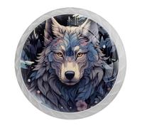 DragonBtu 4 Pack Froest Wolf Aesthetic Pattern Round Cabinet Knobs Kitchen Cupboard Knob White Drawer Pulls Dresser Handle with Screws Furniture Decoration 1.37"