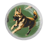 DragonBtu 4 Pack German Shepherd Round Cabinet Knobs Kitchen Cupboard Knob White Drawer Pulls Dresser Handle with Screws Furniture Decoration 1.37"