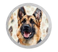 DragonBtu 4 Pack German Shepherd Round Cabinet Knobs Kitchen Cupboard Knob White Drawer Pulls Dresser Handle with Screws Furniture Decoration 1.37"
