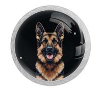 DragonBtu 4 Pack German Shepherd Round Cabinet Knobs Kitchen Cupboard Knob White Drawer Pulls Dresser Handle with Screws Furniture Decoration 1.37"