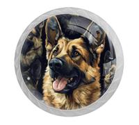 DragonBtu 4 Pack German Shepherd Round Cabinet Knobs Kitchen Cupboard Knob White Drawer Pulls Dresser Handle with Screws Furniture Decoration 1.37"